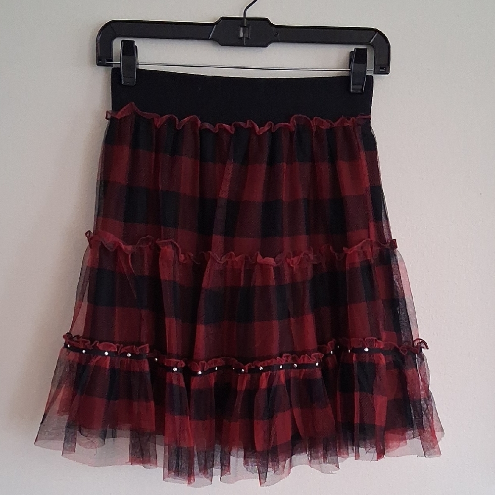 Place Red and Black Plaid Tiered Tulle Skirt